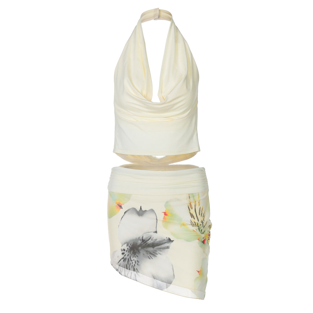 Damen Blumenkleid mit elegantem Top und asymmetrischem Rock Aliams