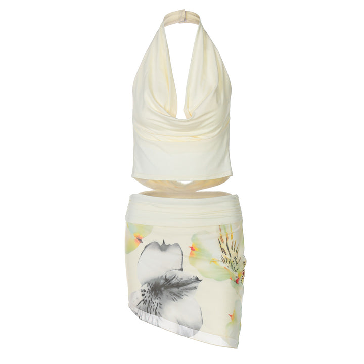 Damen Blumenkleid mit elegantem Top und asymmetrischem Rock Aliams