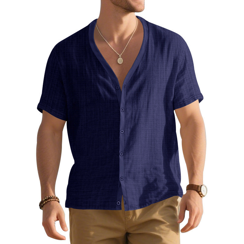 Herren Kurzarm-Henley-Hemd mit modischem V-Ausschnitt und strukturiertem Design Aliams