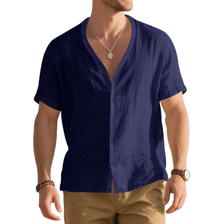 Herren Kurzarm-Henley-Hemd mit modischem V-Ausschnitt und strukturiertem Design Aliams