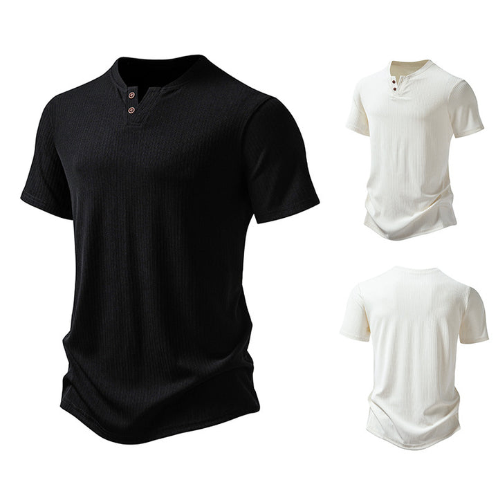 Herren hochwertiges Kurzarm-Henley-Shirt aus strukturiertem Material Aliams