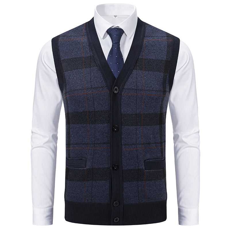 Herren elegante Strickjacke mit modernem Karomuster Aliams