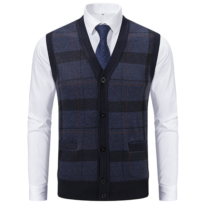 Herren elegante Strickjacke mit modernem Karomuster Aliams
