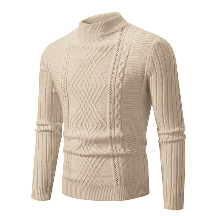 Herren eleganter Strickpullover mit modernem Zopfdesign und hohem Kragen Aliams