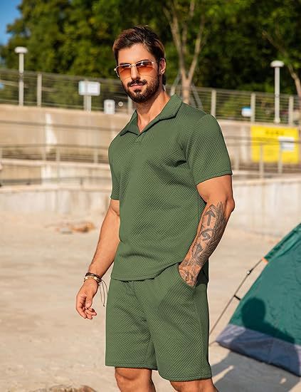 Herren Freizeitset mit passendem Kurzarmhemd und Shorts Aliams