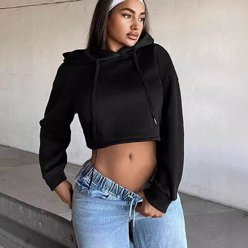 Damen Cropped Hoodie mit lässigem Schnitt und Kapuze Aliams