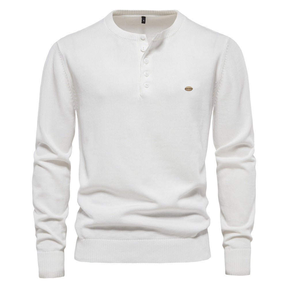 Herren Strickpullover mit modernem Henley-Ausschnitt und feiner Struktur Aliams