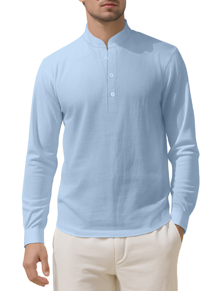 Herren Elegantes Langarmhemd mit Stehkragen und Knopfleiste Aliams