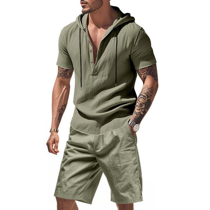 Herren Freizeit-Langarm-Hoodie mit Knopfleiste und Shorts Aliams