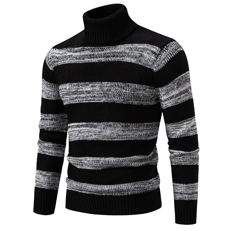 Herren hochwertiger Rollkragenpullover mit auffälligem Streifenmuster Aliams