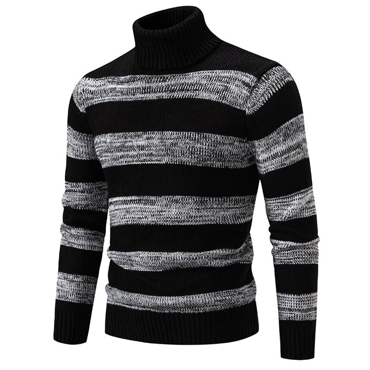Herren hochwertiger Rollkragenpullover mit auffälligem Streifenmuster Aliams