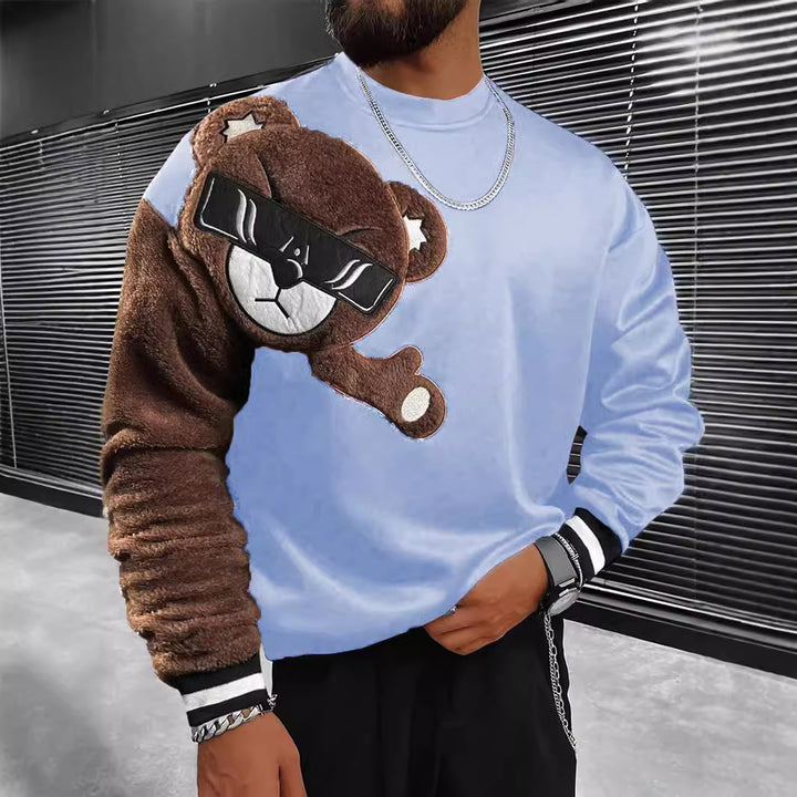 Herren Sweatshirt mit plüschiger Bärenapplikation Aliams