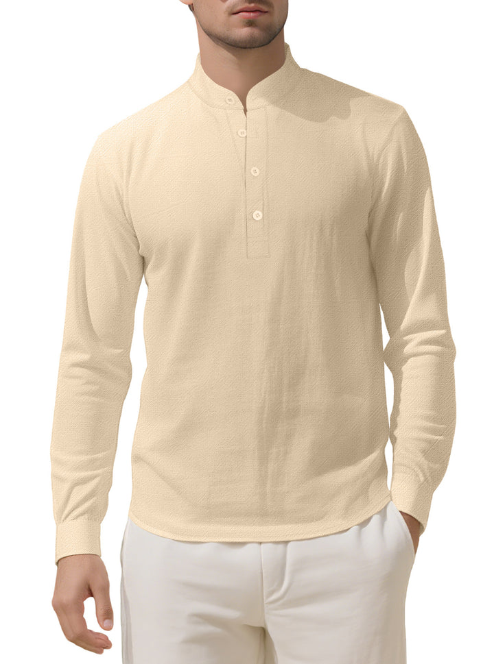 Herren Elegantes Langarmhemd mit Stehkragen und Knopfleiste Aliams