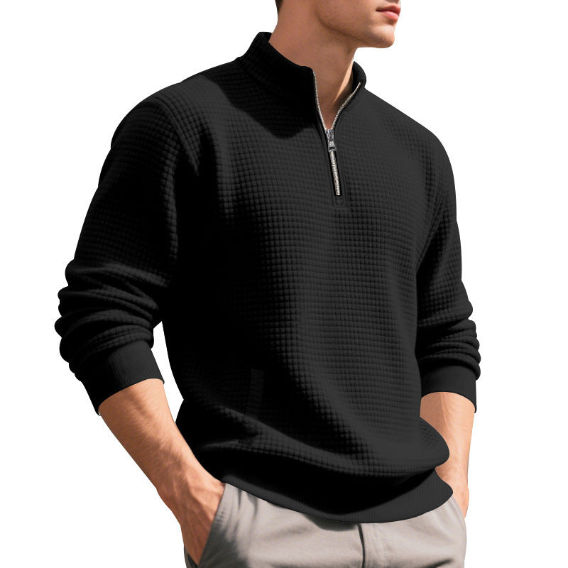 Herren eleganter Fleece-Pullover mit halbem Reißverschluss und strukturiertem Design Aliams