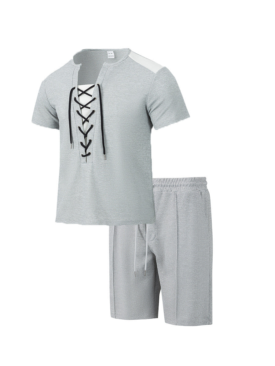 Herren Sportliches Kurzarm-Set mit gerade geschnittenem Hemd und elastischer Hose Aliams