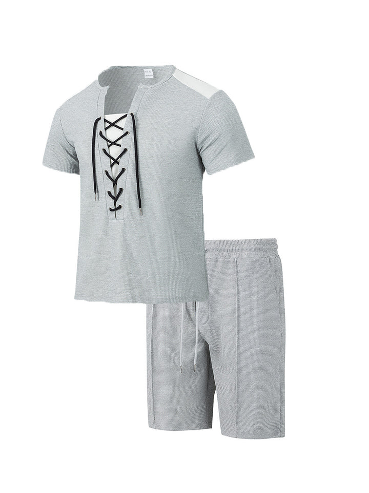 Herren Sportliches Kurzarm-Set mit gerade geschnittenem Hemd und elastischer Hose Aliams