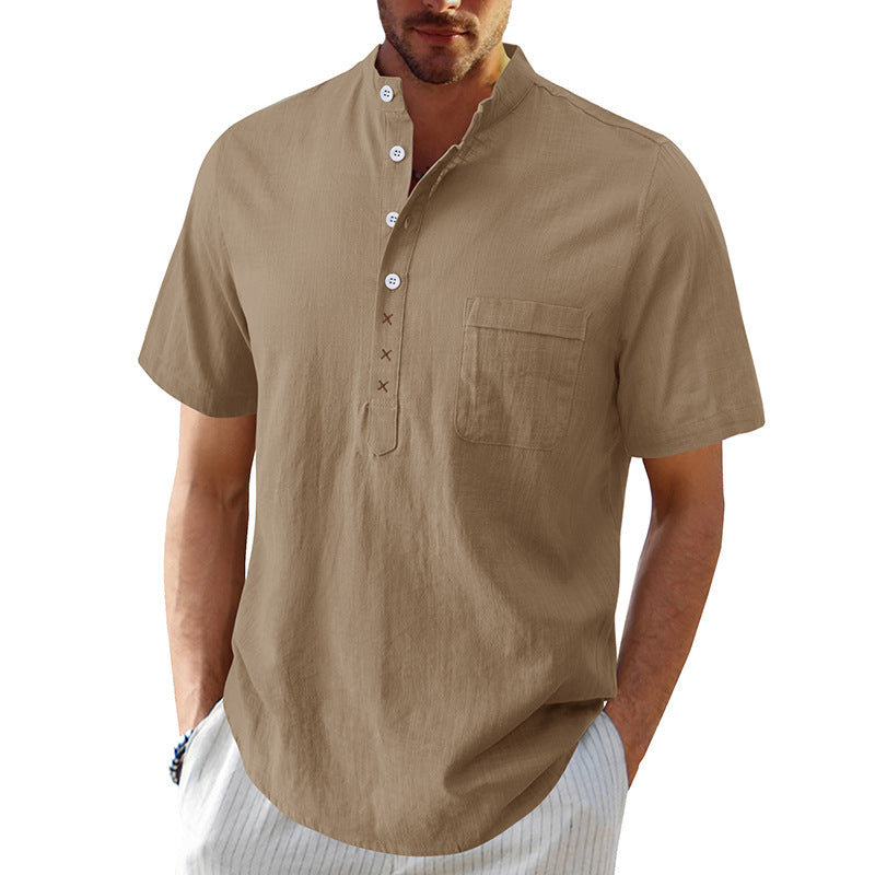 Herren Kurzarm-Henley-Shirt mit strukturiertem Kragen und eleganten Knopfdetails Aliams