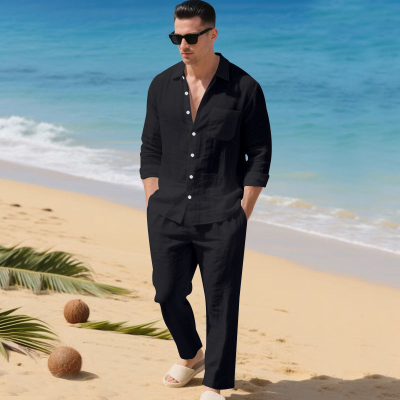 Herren leichtes Leinen-Outfit mit stilvollem Hemd und eleganter Hose Aliams