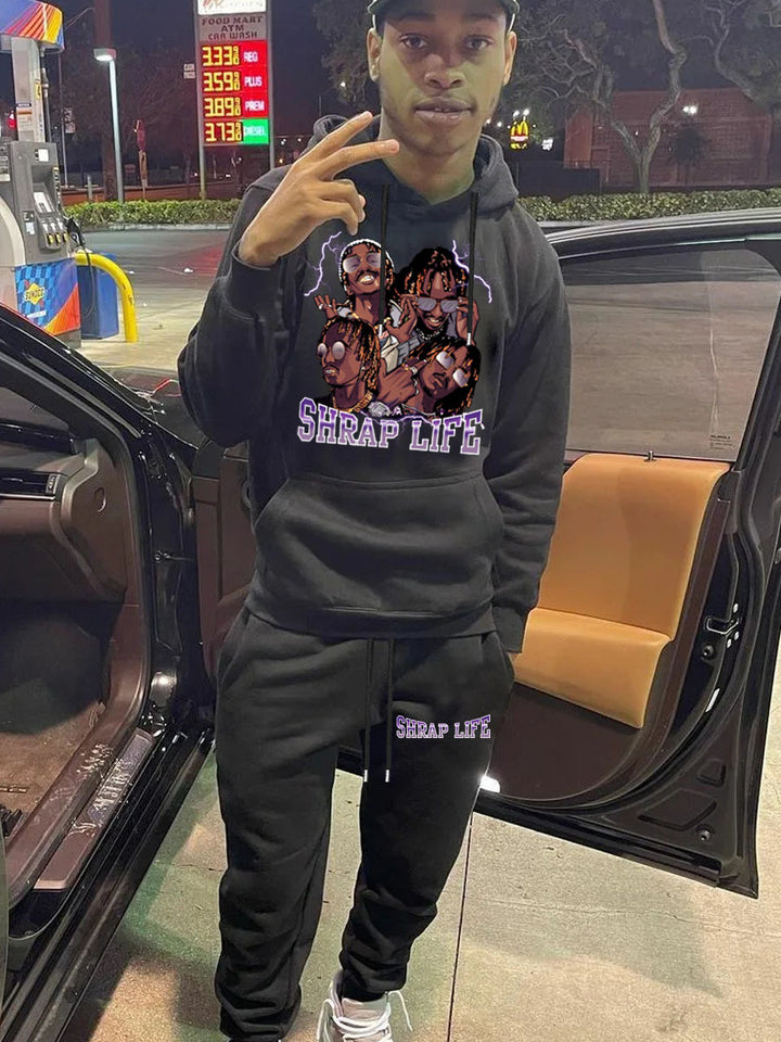 Herren Hoodie und Jogginghose Set mit kreativem Grafikdruck Aliams