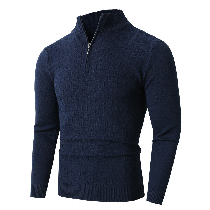 Herren Strickpullover mit modernem Zopfmuster und Halbreißverschluss Aliams