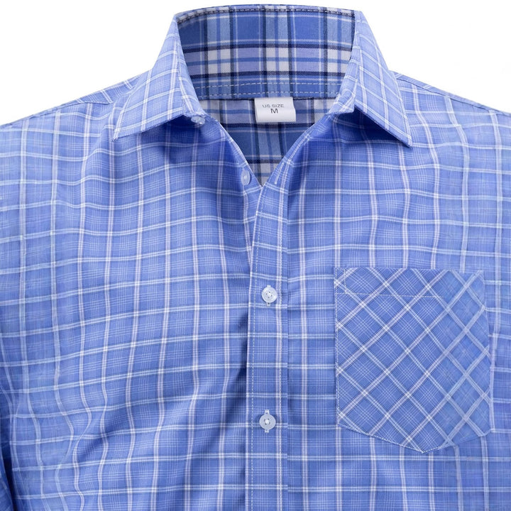 Herren klassisches Karo Langarmhemd mit Brusttasche Aliams