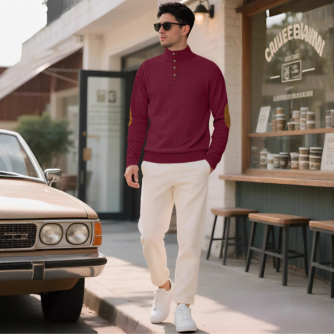 Herren Strickpullover mit hohem Kragen und eleganten Knopfleisten Aliams