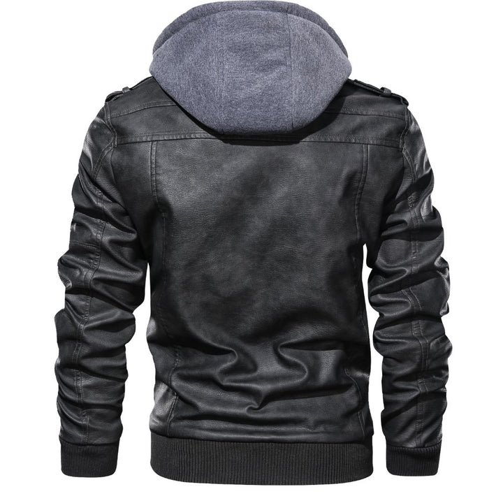 Herren Lederjacke mit abnehmbarem Kapuzenfutter und mehreren praktischen Taschen Aliams
