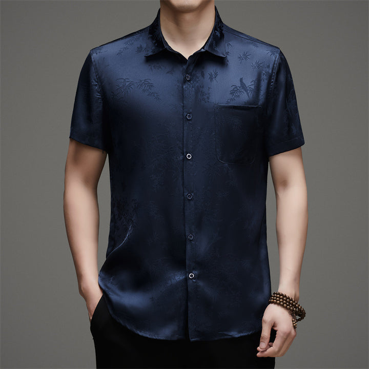 Herren Kurzarmhemd mit ansprechendem Floral-Muster und feinem Glanz Aliams