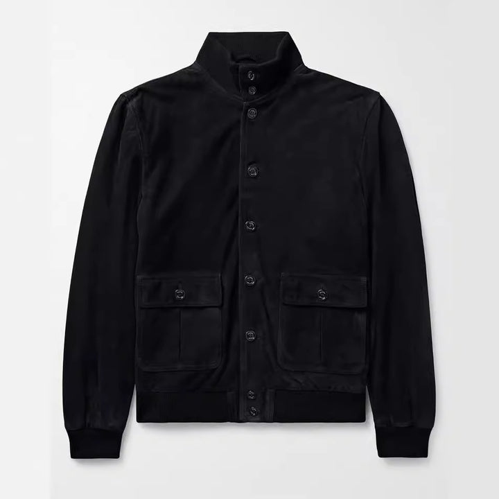 Herren elegante Wildlederjacke mit praktischen Taschen und hohem Kragen Aliams