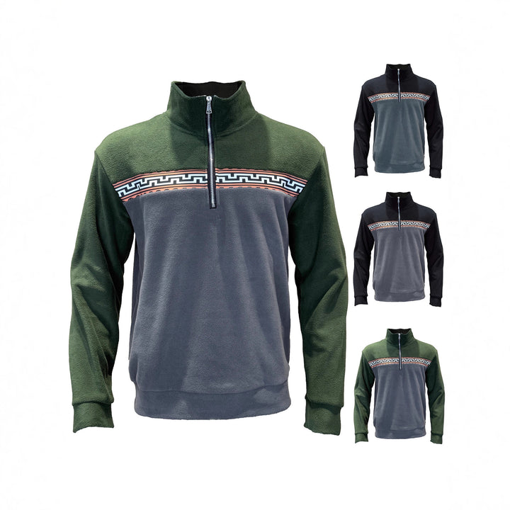 Herren Fleece-Pullover mit stylishem Stehkragen und farblich abgesetztem Muster Aliams