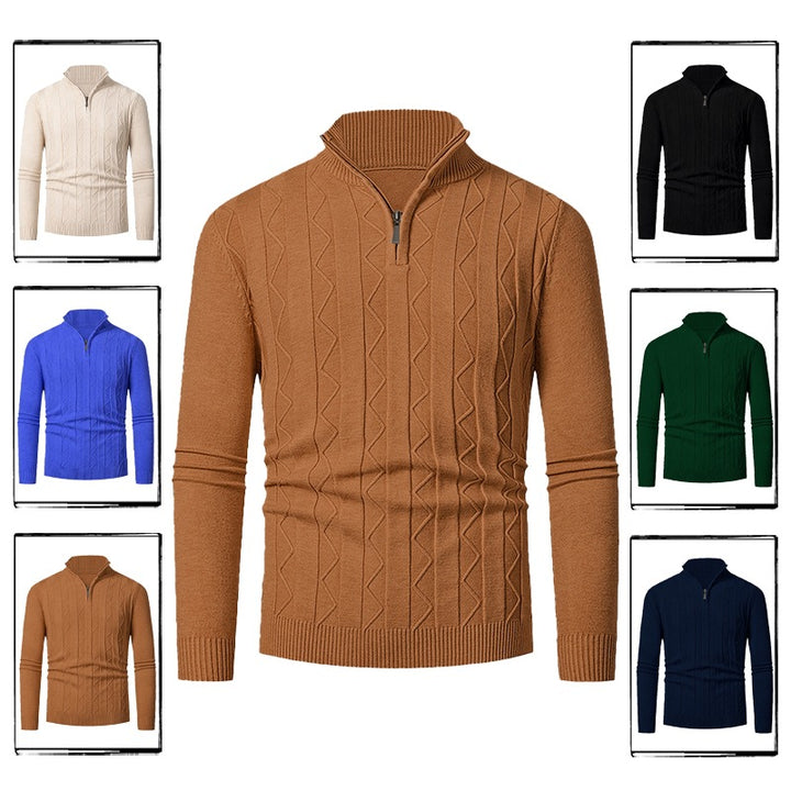 Herren Pullover mit modernem Stehkragen und strukturiertem Zopfmuster Aliams