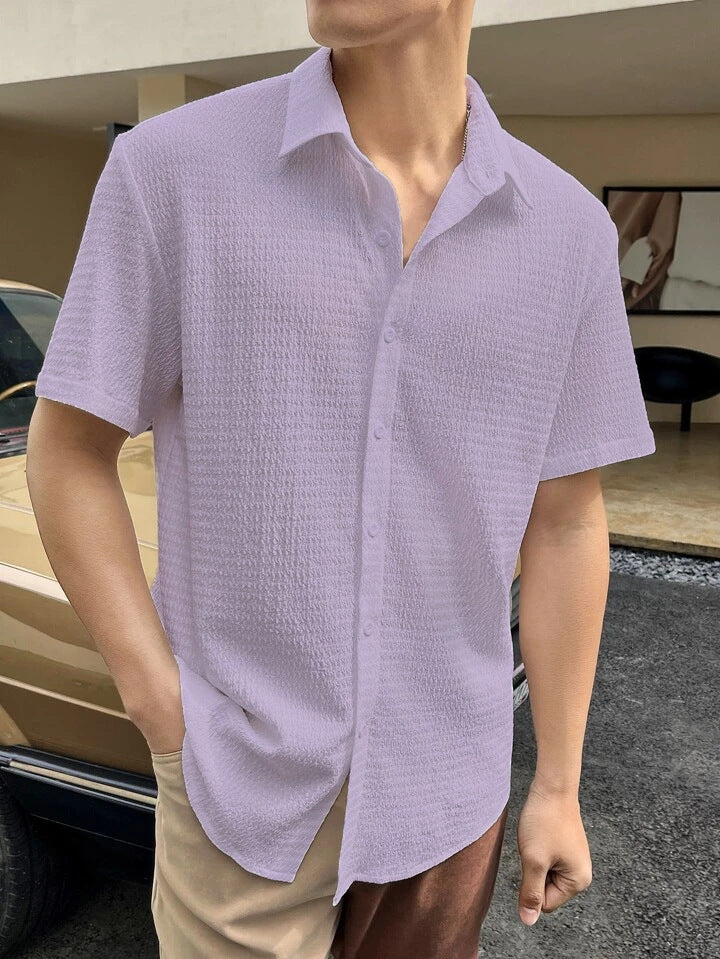 Herren Kurzarm-Hemd mit strukturiertem Gewebe und modischem Kragen Aliams