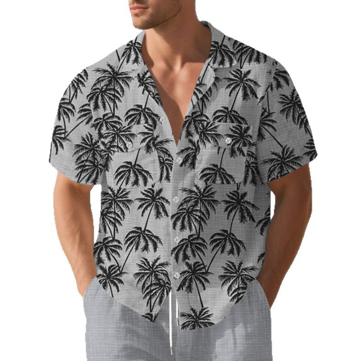 Herren Kurzarm-Hemd mit tropischem Foliage-Muster und bequemer Passform Aliams