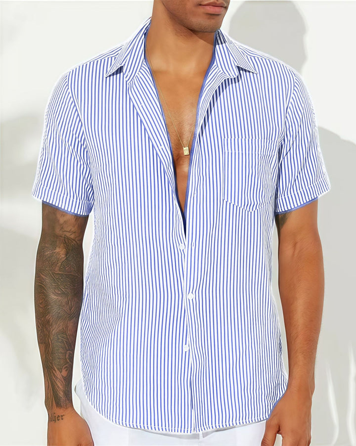 Herren Freizeit gestreiftes kurzärmeliges Button-Up Hemd Aliams