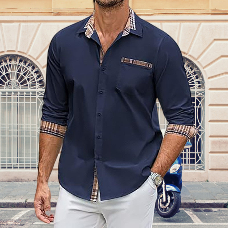 Herren elegantes Langarmhemd mit kontrastierenden Knopfdetails Aliams