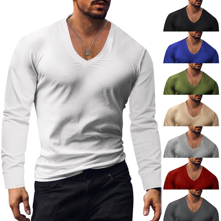 Herren V-Ausschnitt Langarmshirt aus weichem Baumwollmix mit figurbetonter Passform Aliams