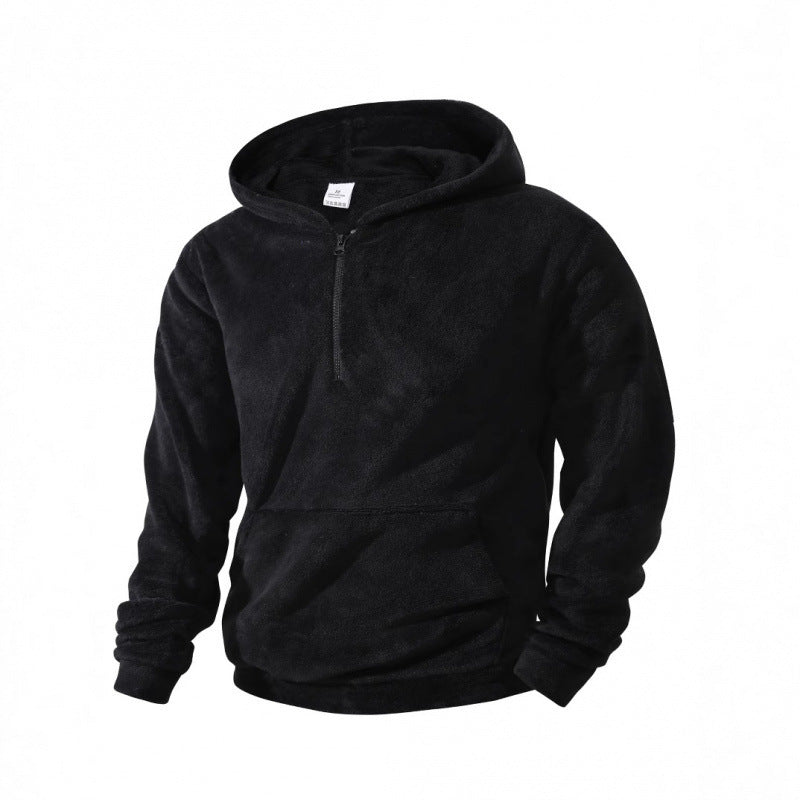 Herren Fleece Pullover mit halblangem Reißverschluss und Kapuze Aliams