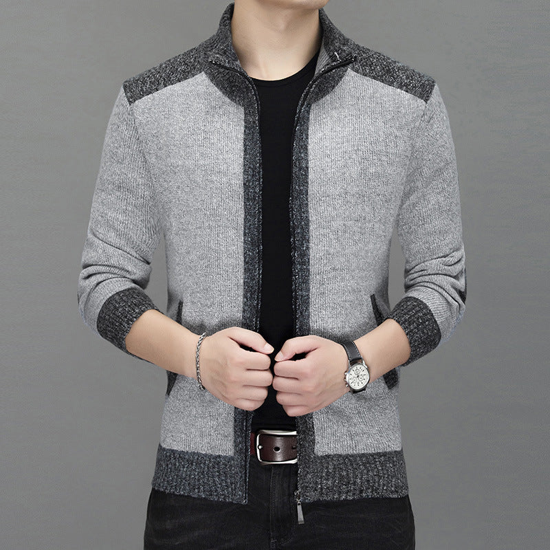 Herren Strickjacke mit modischem Zipper und hochgeschlossenem Kragen Aliams
