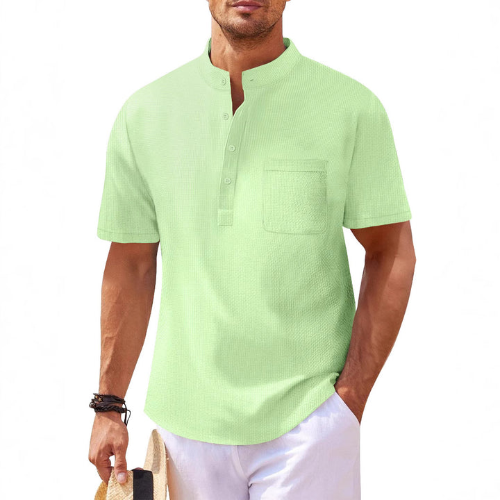 Herren Kurzarm-Henley-Shirt mit strukturiertem Design und praktischer Brusttasche Aliams