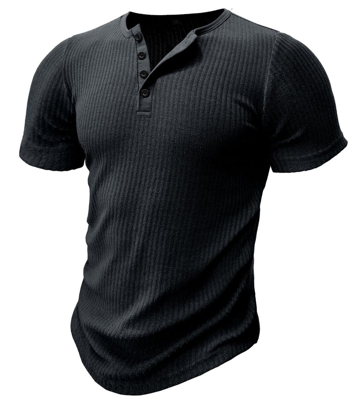 Herren Kurzarm-Henley Shirt mit strukturierter Oberfläche Aliams
