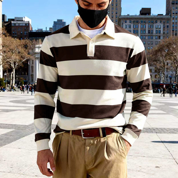 Herren gestreiftes Langarm-Polohemd Aliams