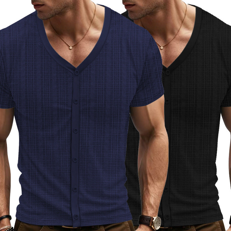 Herren Kurzarm Henley-Shirt mit strukturiertem Design und Knopfleiste Aliams