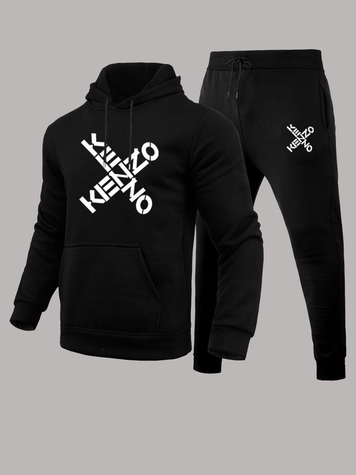 Herren Sportliches Hoodie- und Jogginghose-Set mit modernem Schriftzug Aliams