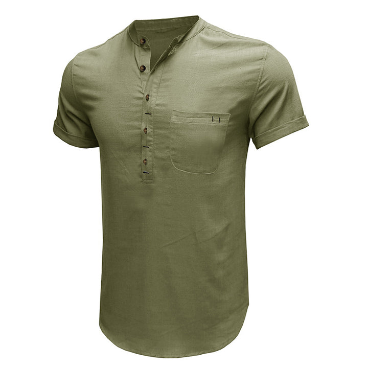 Herren Kurzarm-Henley-Shirt mit praktischem Brusttaschen-Design Aliams