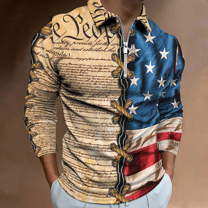 Herren Shirt mit hochgeschlossenem Kragen und Retro-Design Aliams