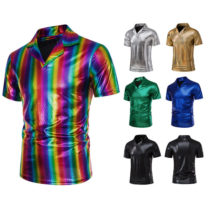 Herren glänzendes Kurzarmhemd mit modernem Design Aliams