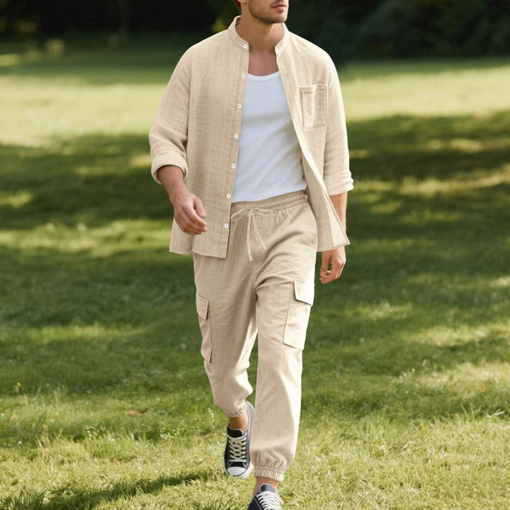 Herren entspannte Cargo-Hose und lässiges Hemd Set Aliams