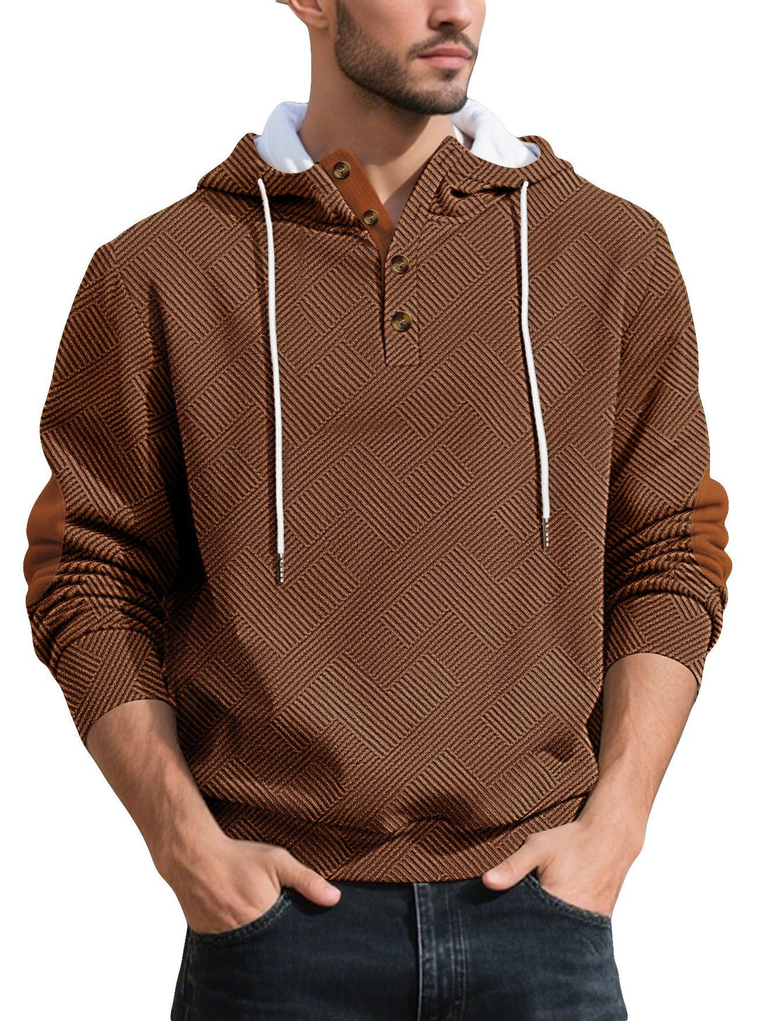 Herren Kapuzenpullover mit Knopfleiste und strukturiertem Design Aliams
