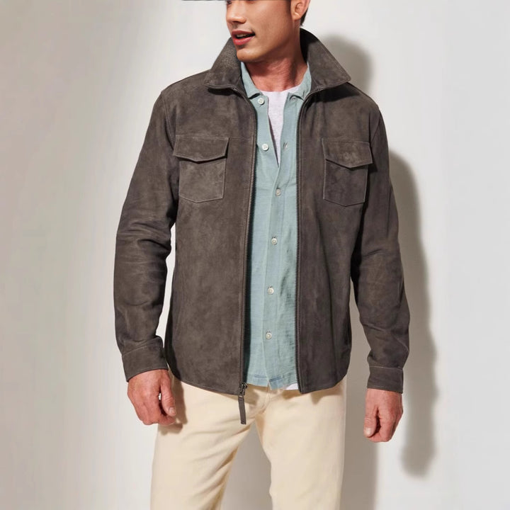 Herren Wildlederjacke mit praktischen Pattentaschen und elegantem Schnitt Aliams
