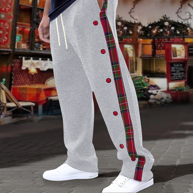 Herren Bequeme Sporthose mit Knopfleiste und Karo-Design Aliams